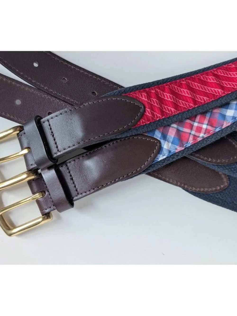 One* Vineyard Vines Multi Color Belt with Brown Leather Trim Size:32 NWOT